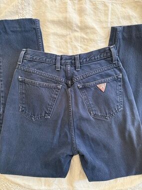 Vintage Guess Navy Blue Denim Jeans with Red Label Accents Altered 80s 90s